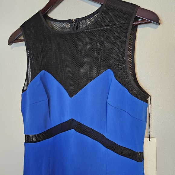 JAYGODFREY Blue Black Mini Dress Women's 10 Mesh Cutouts High Neck Cocktail - Picture 3 of 9